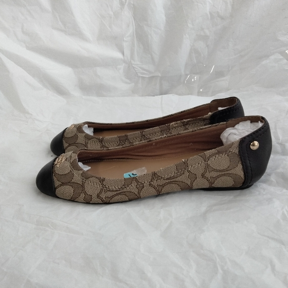 Coach Chelsea Outline Ballet Flats Size 6 Tan Brown Signature Monogram Leather - Picture 6 of 16